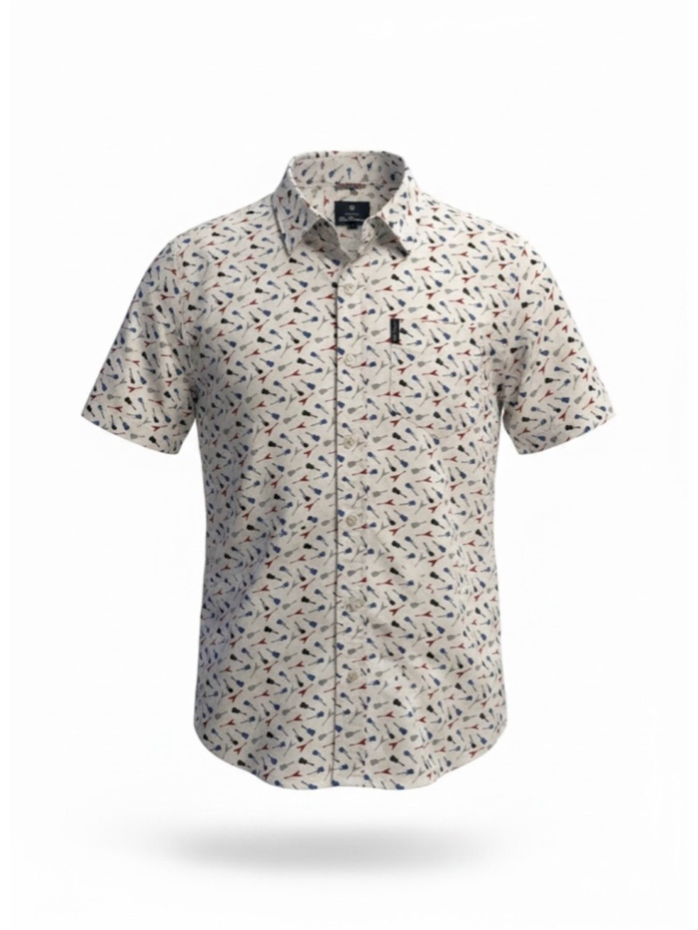 Men's Ben Sherman Casual Button Down Shirt M White Blue Guitar Print